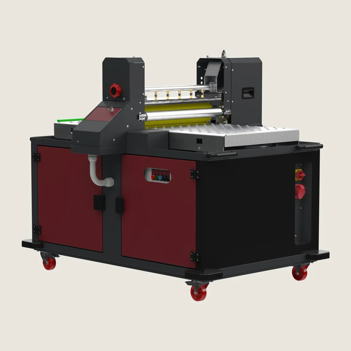 Mobile oiling trolley on castors for flexible use.
