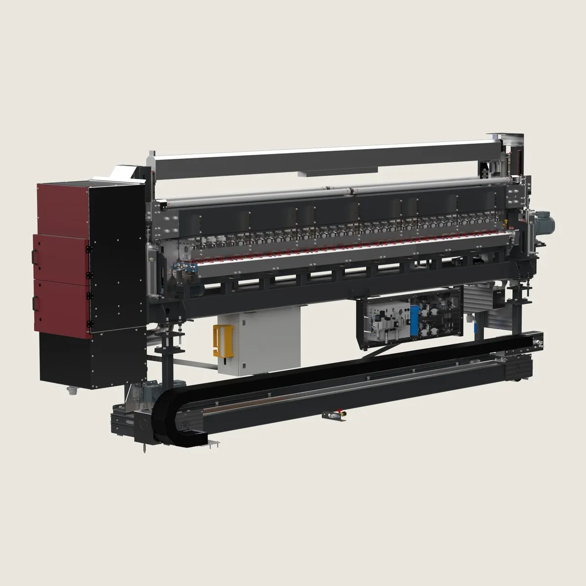 LBE linear brush cleaner with two-sided brushes and pressure-buffer system.